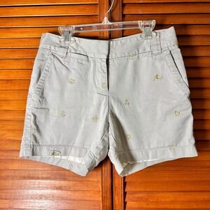 J.Crew Womens City Fit Chino Shorts Beige Mermaid Anchor Gold Embroidery 28W